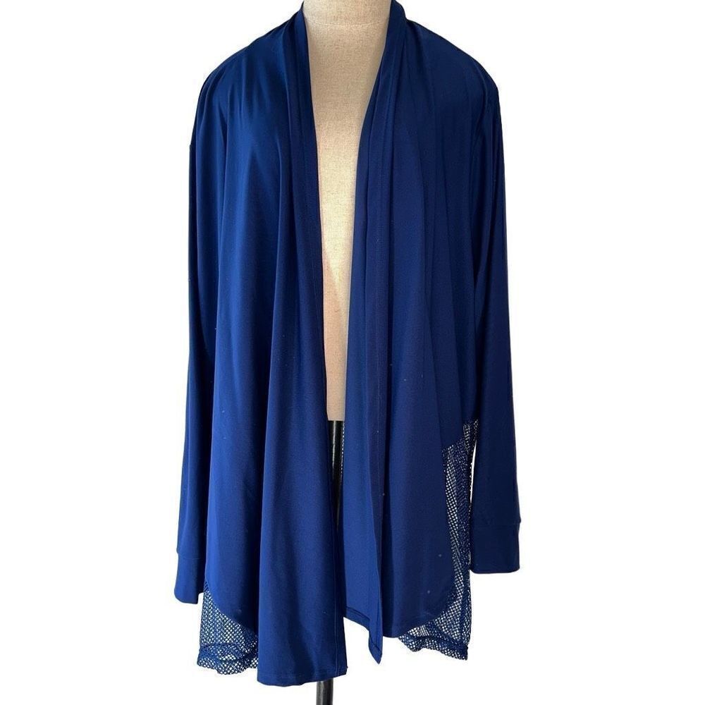 Full‎ Beauty Sport Women’s Blue Eyelet Hem Cardigan Athleisure Stretch Modern